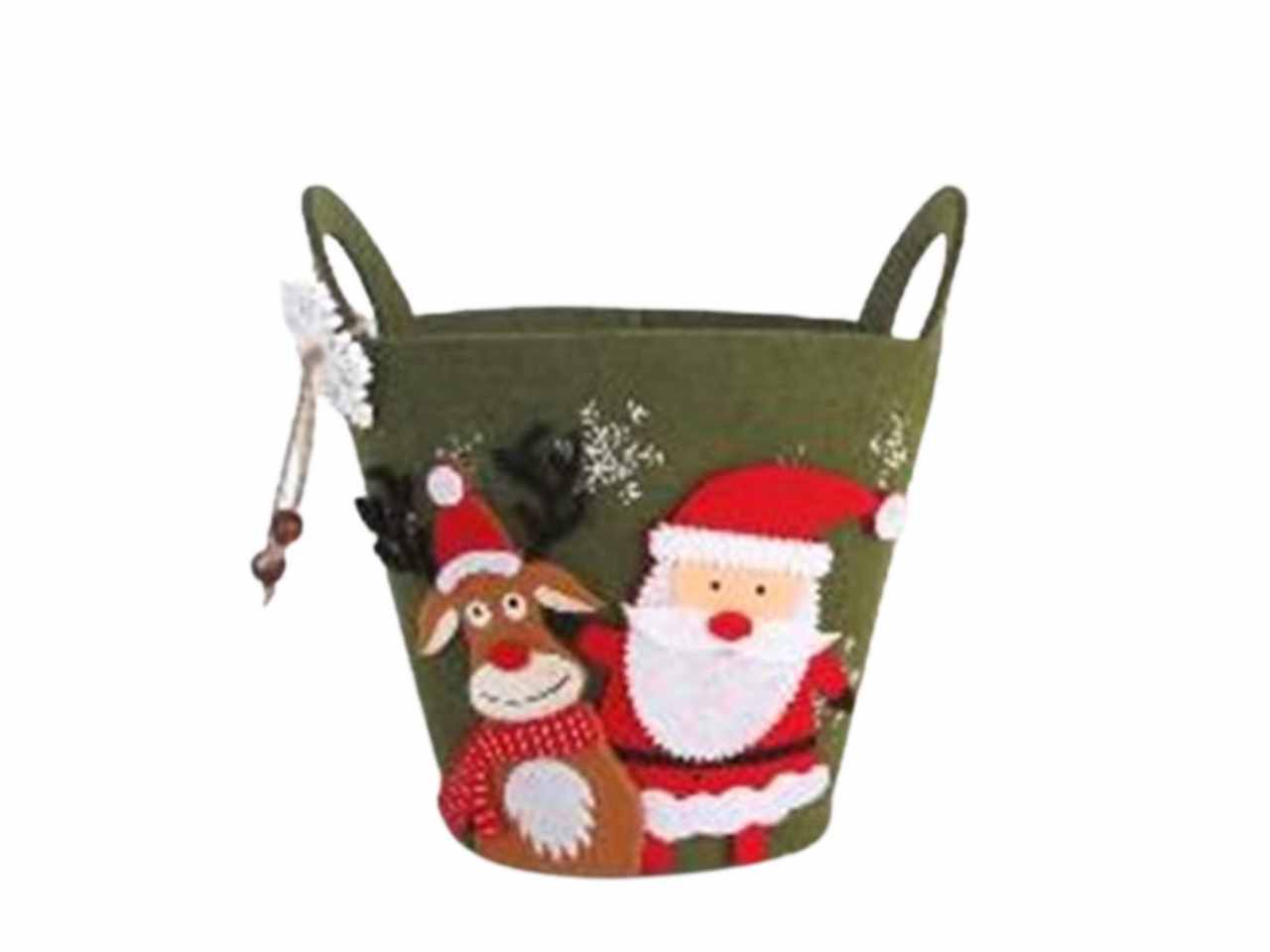 P.tutto secchiello pannolenci renna/babbo natale 17xd.14cm