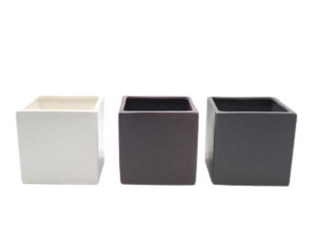 Cache pot quadrato ceramica opaco h.9x9x9cm in 3 colori