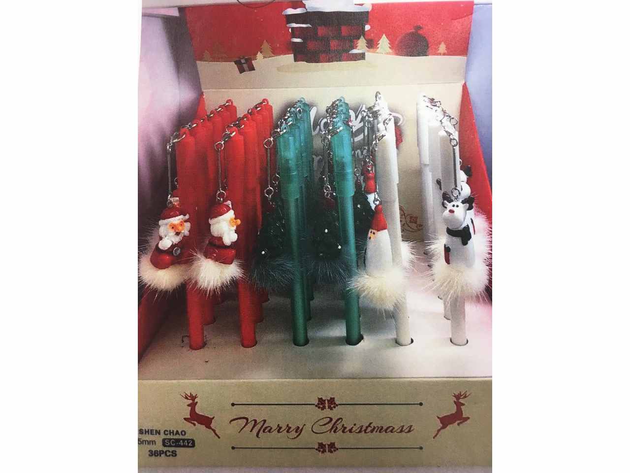 penna c/luce babbo natale/albero/pupazzo neve pendente