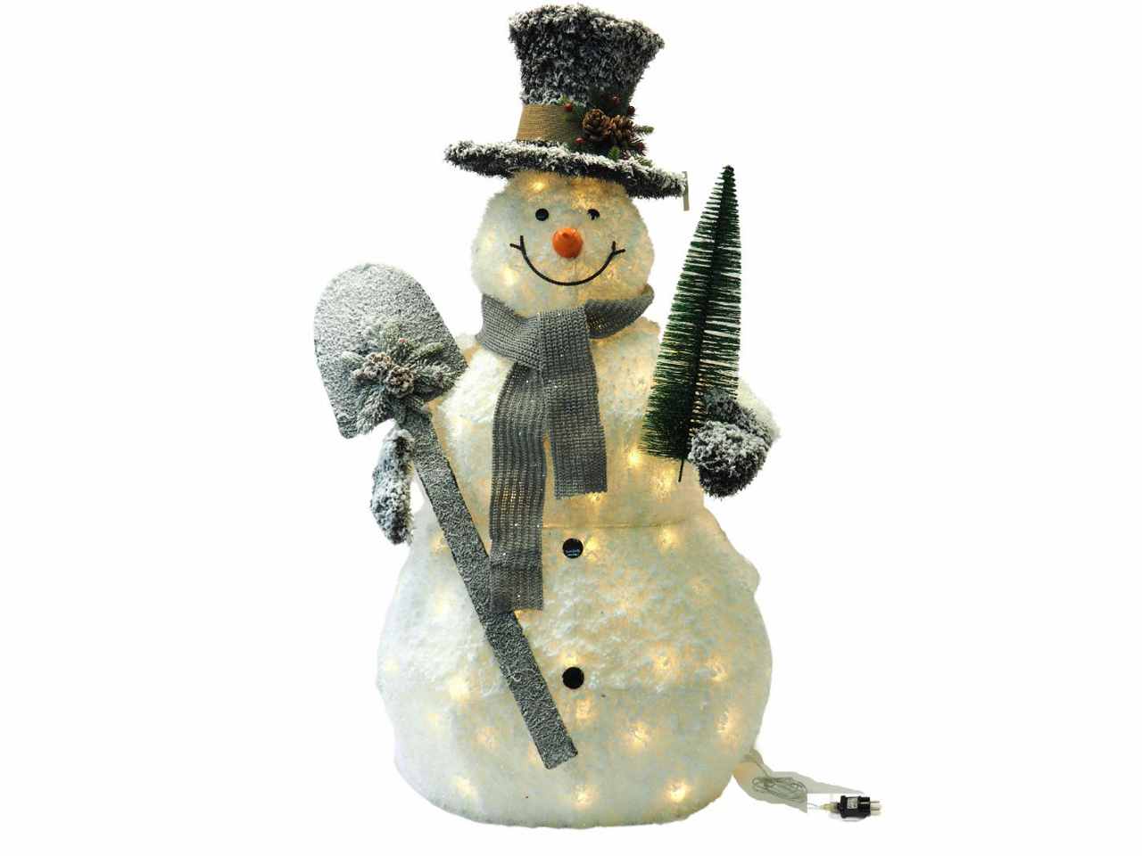 Pupazzo di neve in tinsel 120x39x57 cm c/60 luci led calde con pala