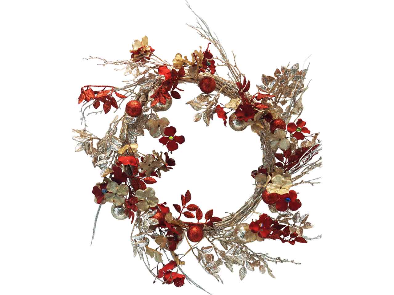 Corona rami champagne con fiori+bacche 60cm