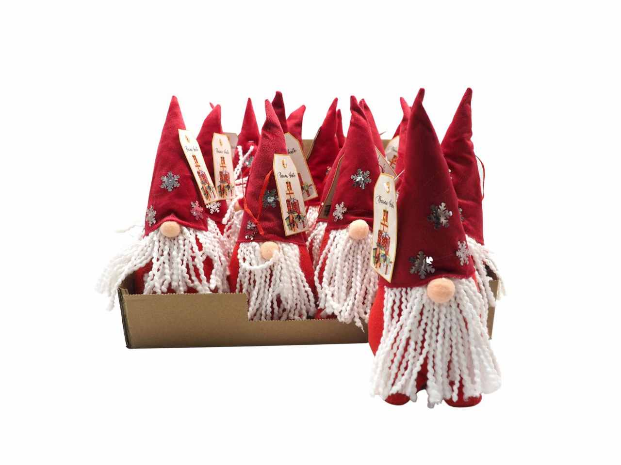 gnomo panno 24cm c/cappello c/fiocchi neve rosso
