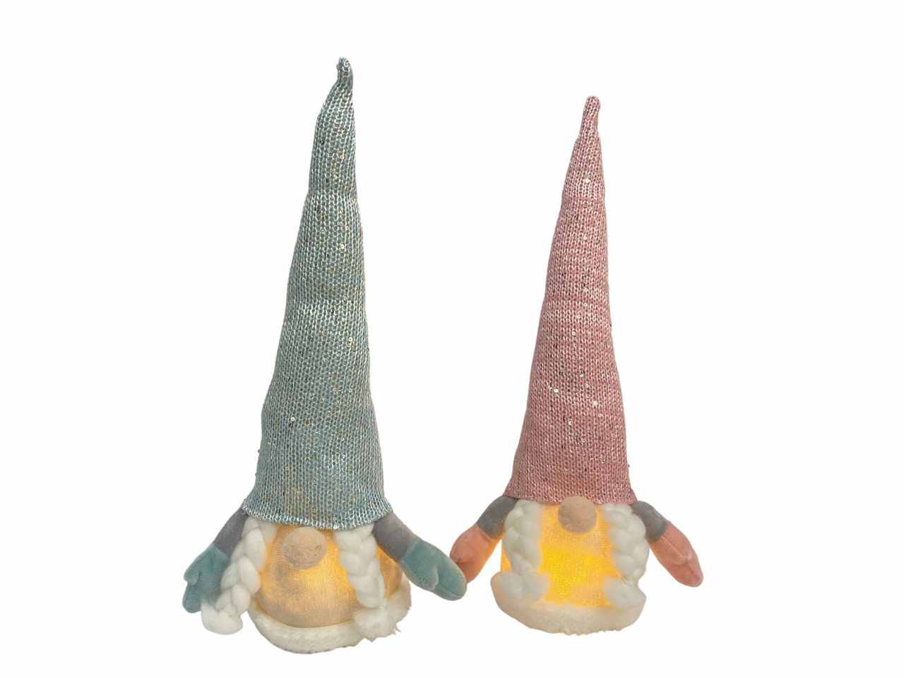 gnoma c/cappello lana-paiettes pastello 44cm 2assortiti con luci