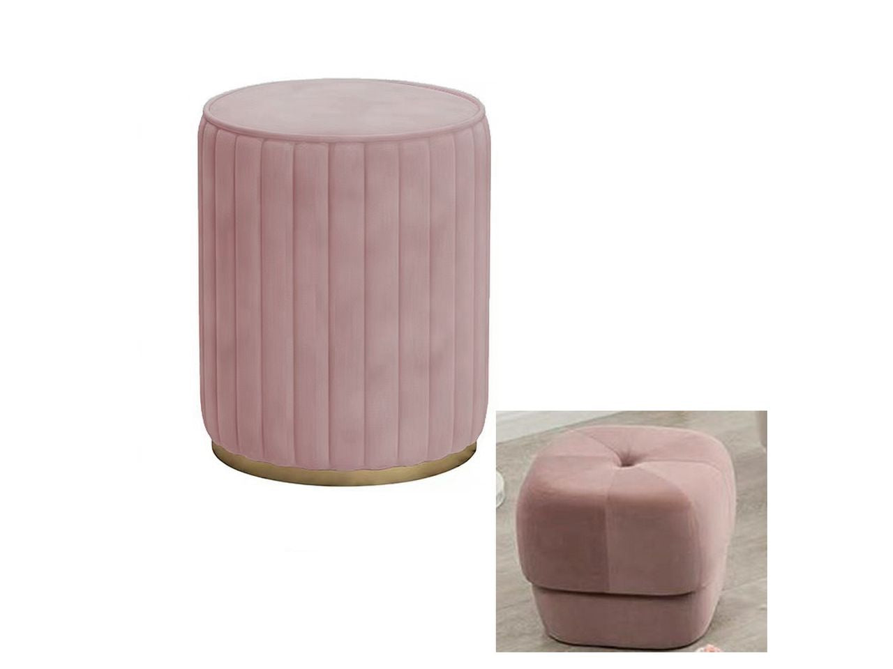 Pouf in velluto rotondo h.45xd.40cm colore rosa