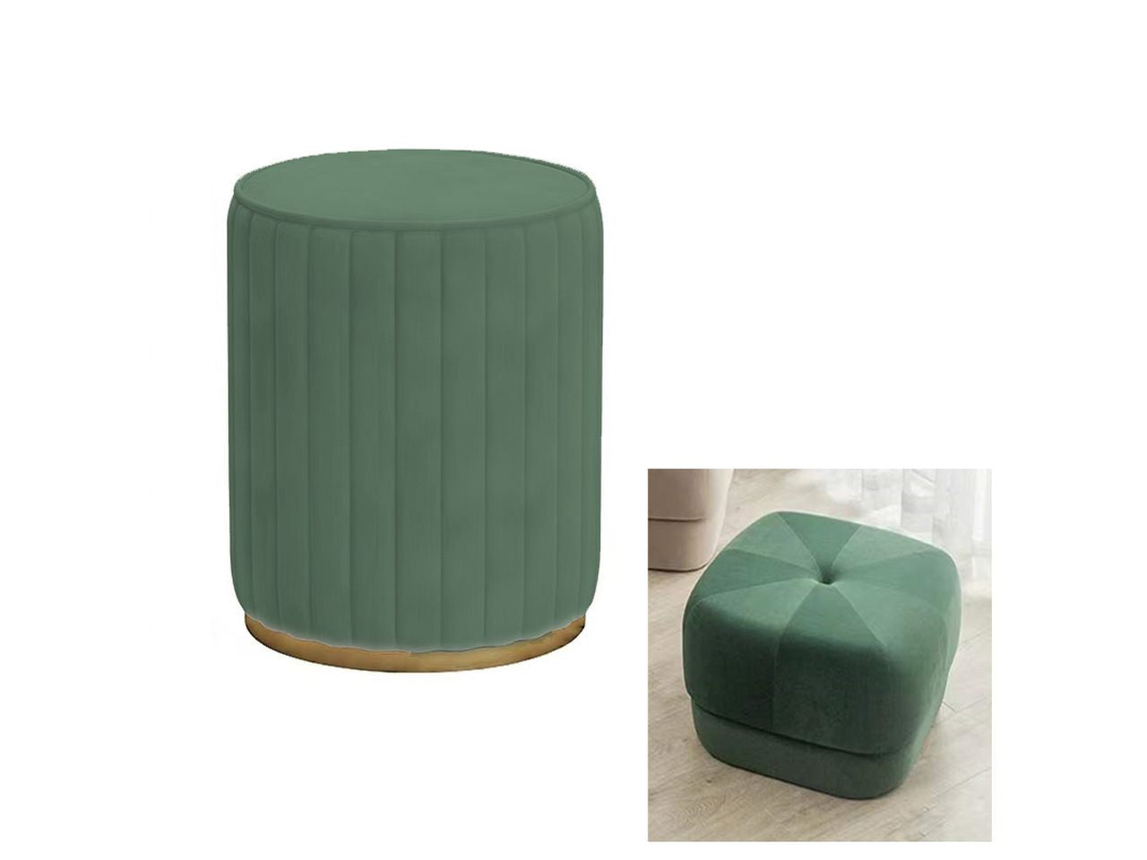 Pouf in velluto rotondo h.45xd.40cm colore verde