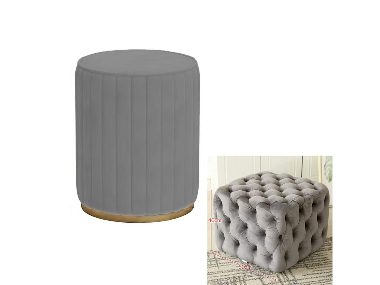 Pouf in velluto rotondo h.45xd.40cm colore grigio