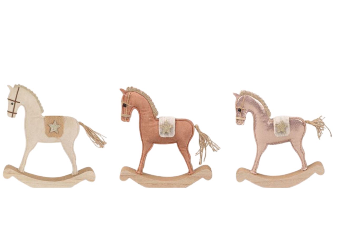 Cavallo a dondolo da appendere in feltro misura h29x28x3cm in 3 colori metallizzati