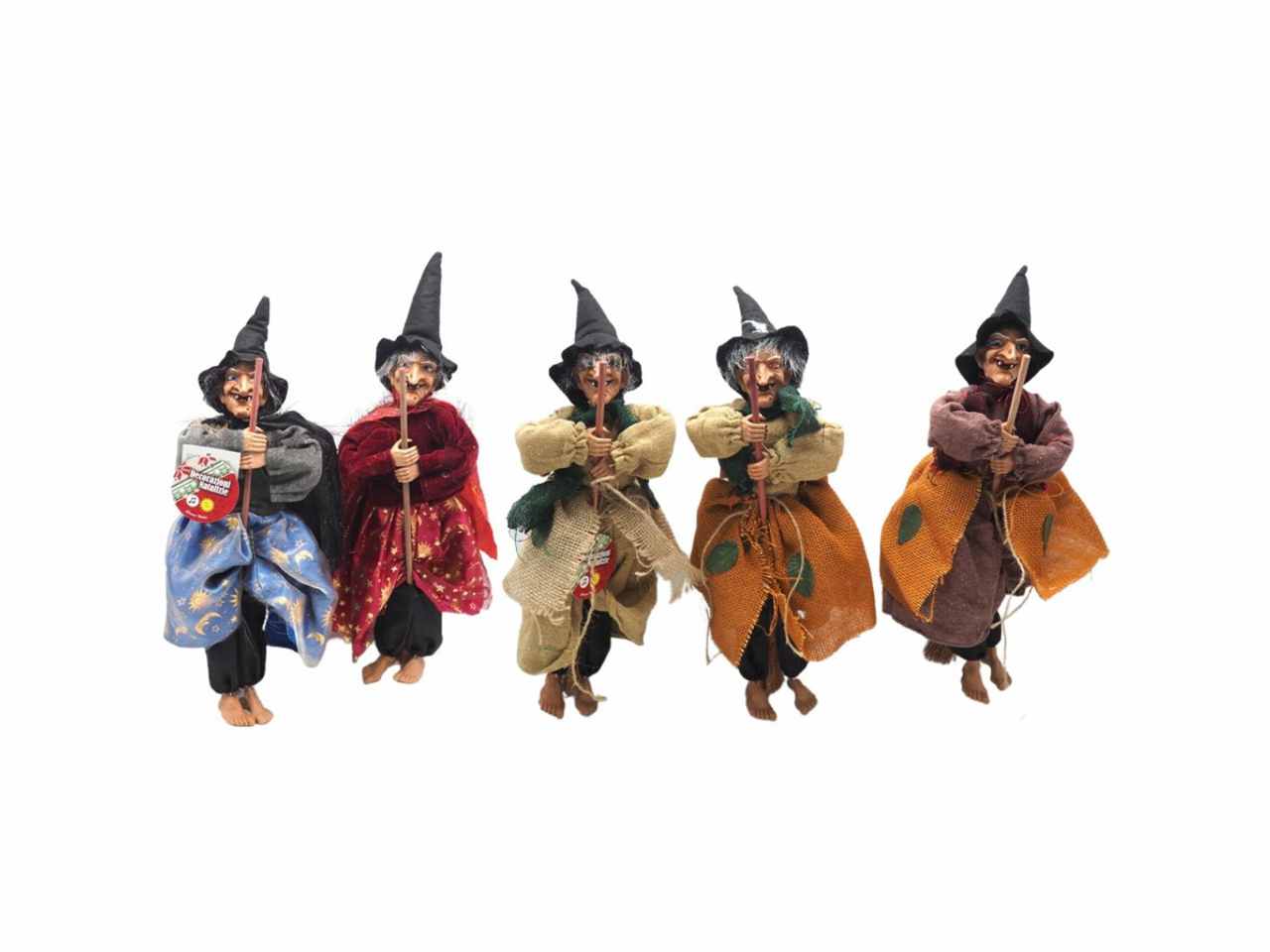 Befana c/scopa + molla da append. l. 45cm c/luce-risata - tocco