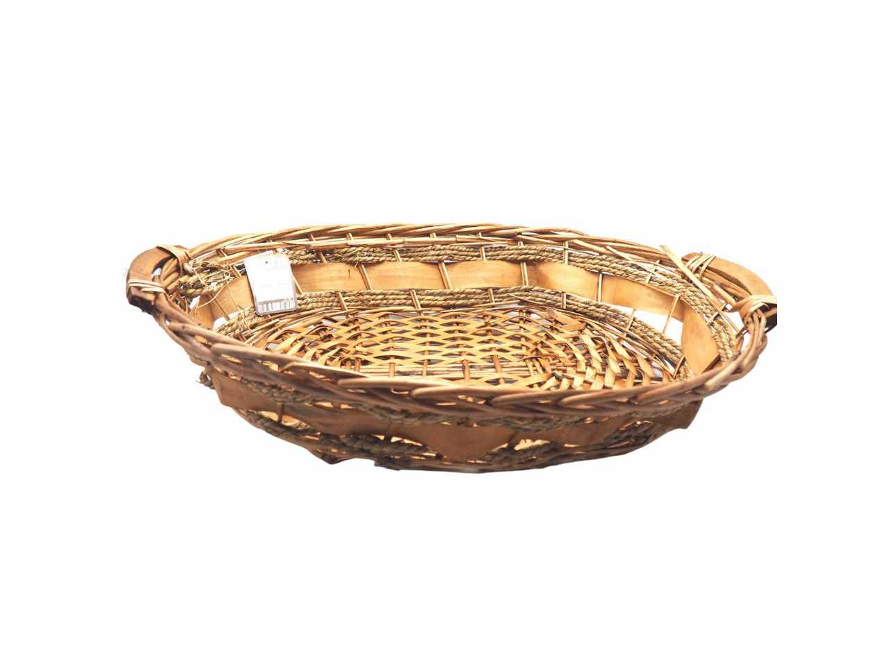 Cesto intrecciato forma ovale con manici in legno grande misura 59x45xh.13cm