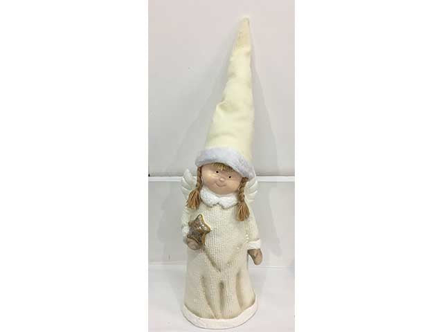 angelo con cappello pon pon h.47-80cm bianco/rosa