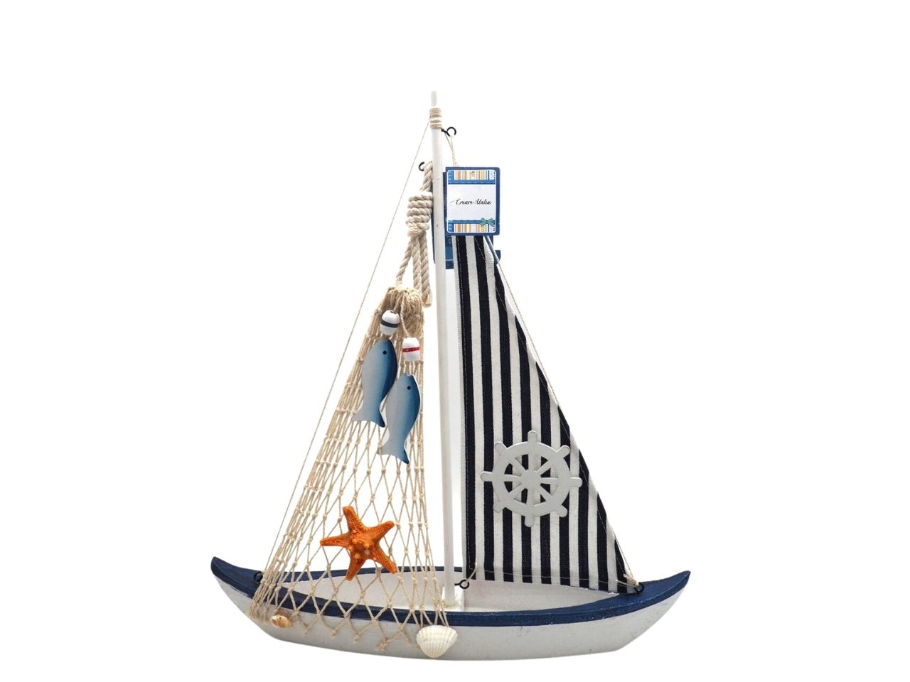 Barca legno c/vela h.41x33x7,3cm