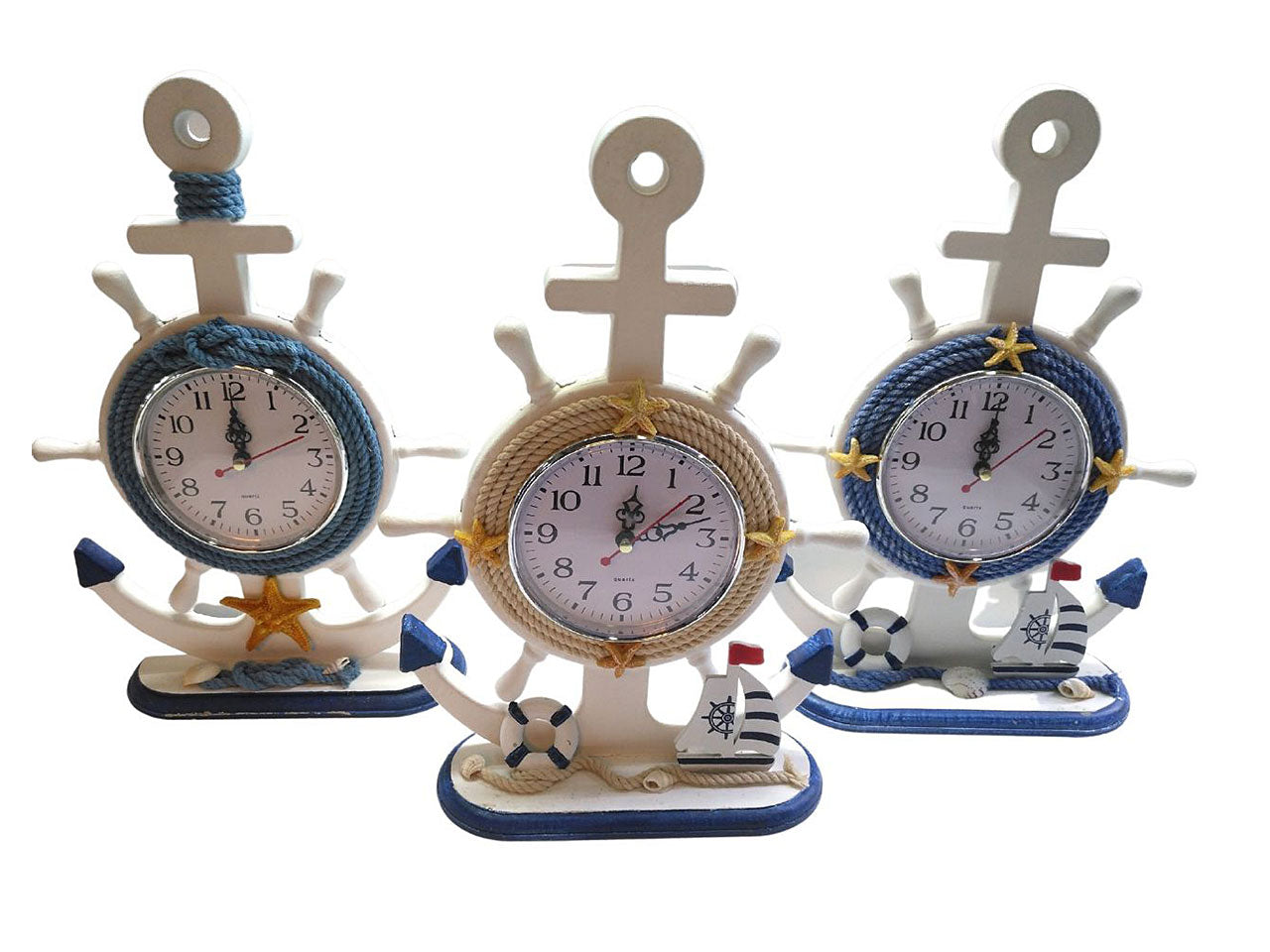 Orologio ancora con base in corda e decorazioni mare h.32,5x23x8cm