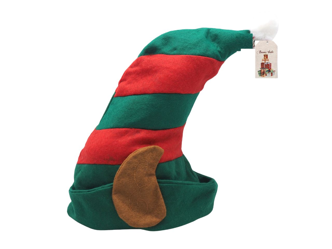 Cappello da elfo colore rosso e verde con orecchie misura h.30xd.28cm