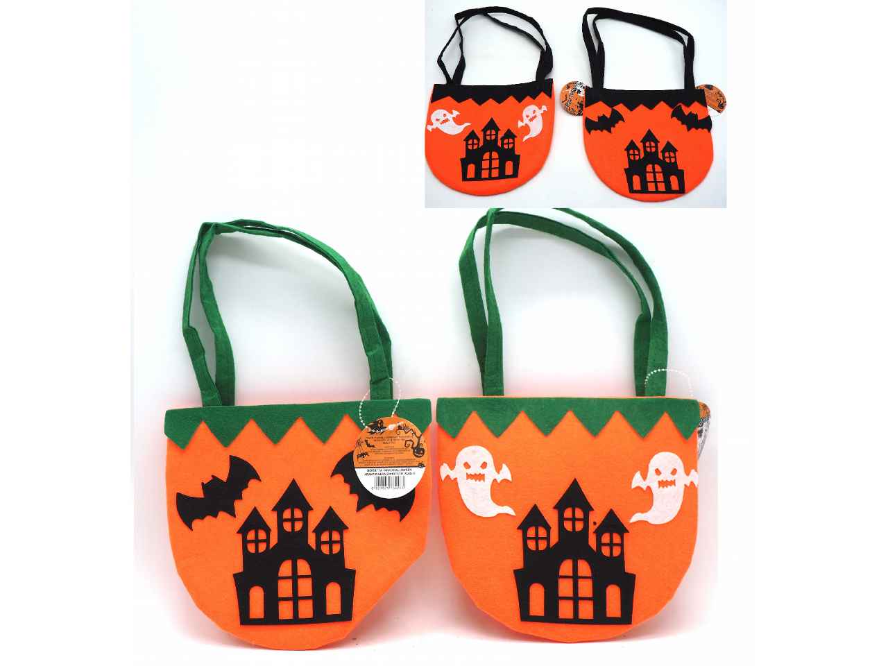Borsetta pannolenci halloween arancio/verde 20x18/35cm