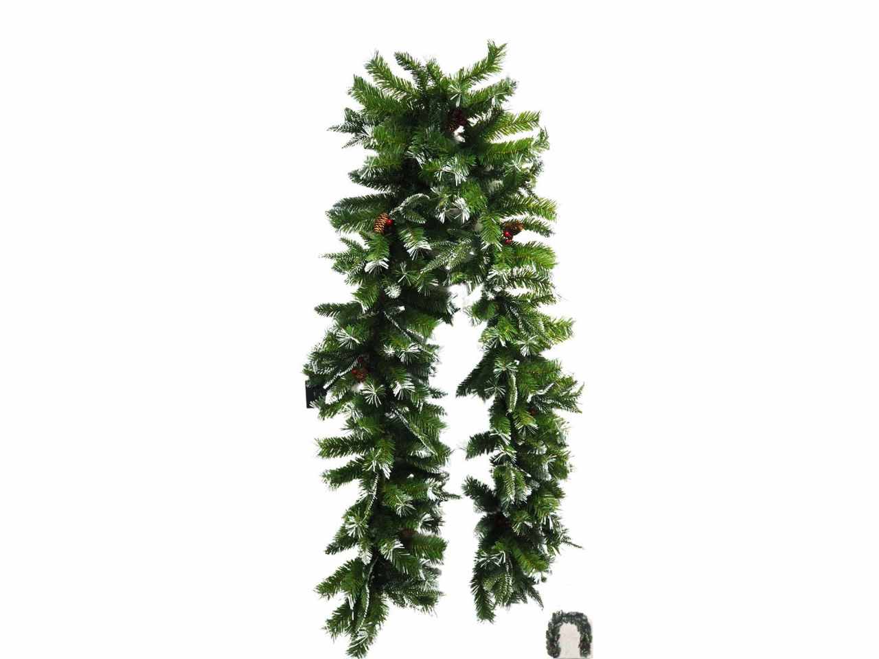 Ghirlanda filo pino verde l.270x30cm c/bacche 220tips/6cm