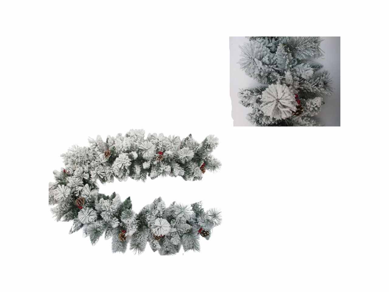 Filo verde  2mt 35cm nevato c/10 set bacche rosse  140tips