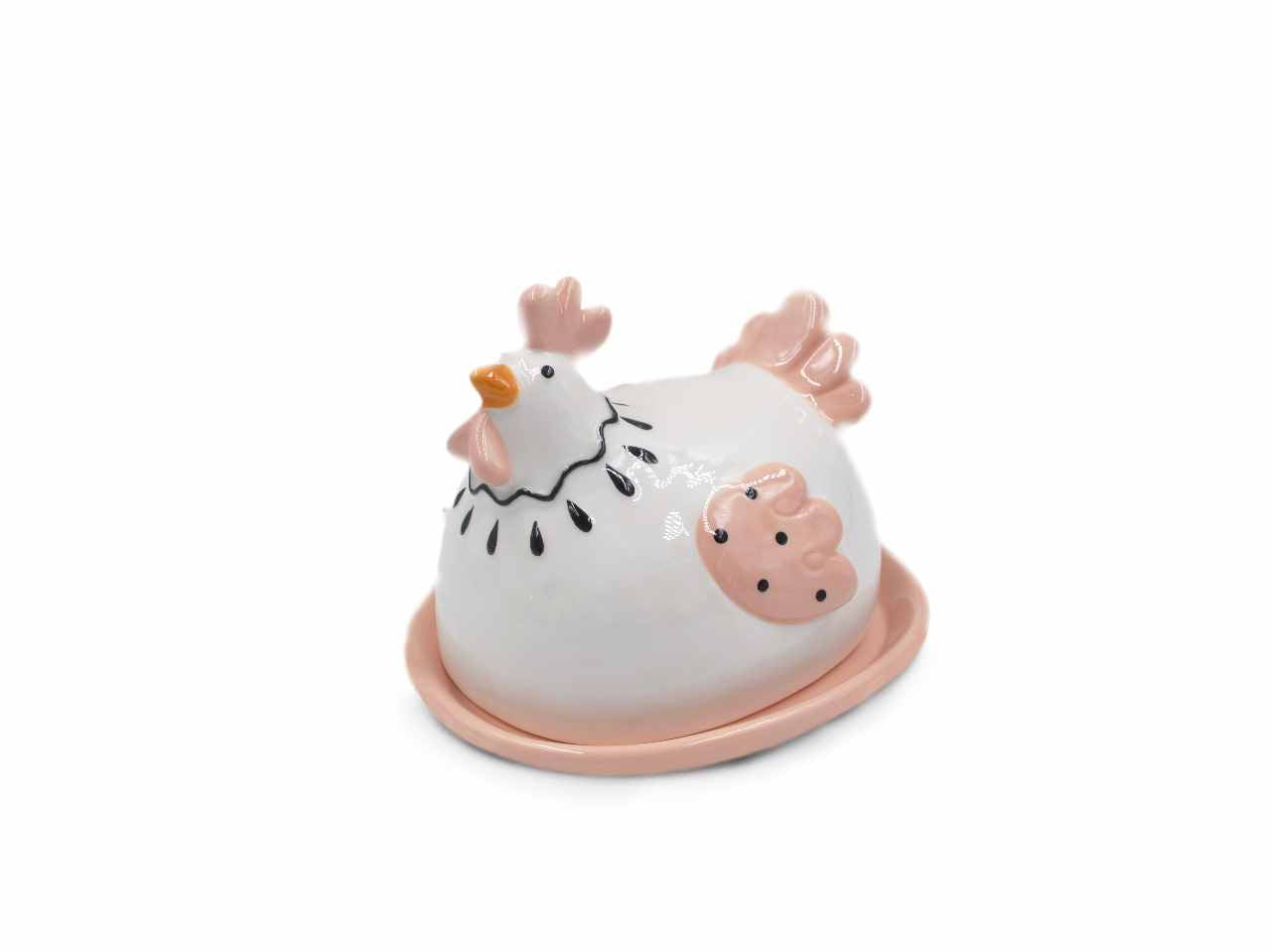 Gallina con piatto in ceramica 13x12cm