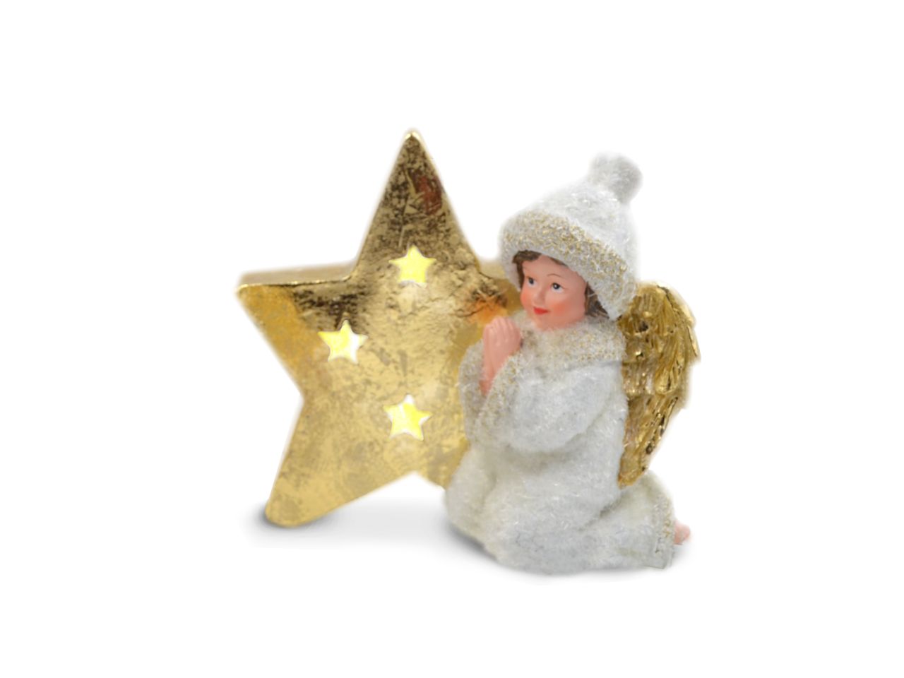 Angelo con stella in ceramica con luce misura 15cm