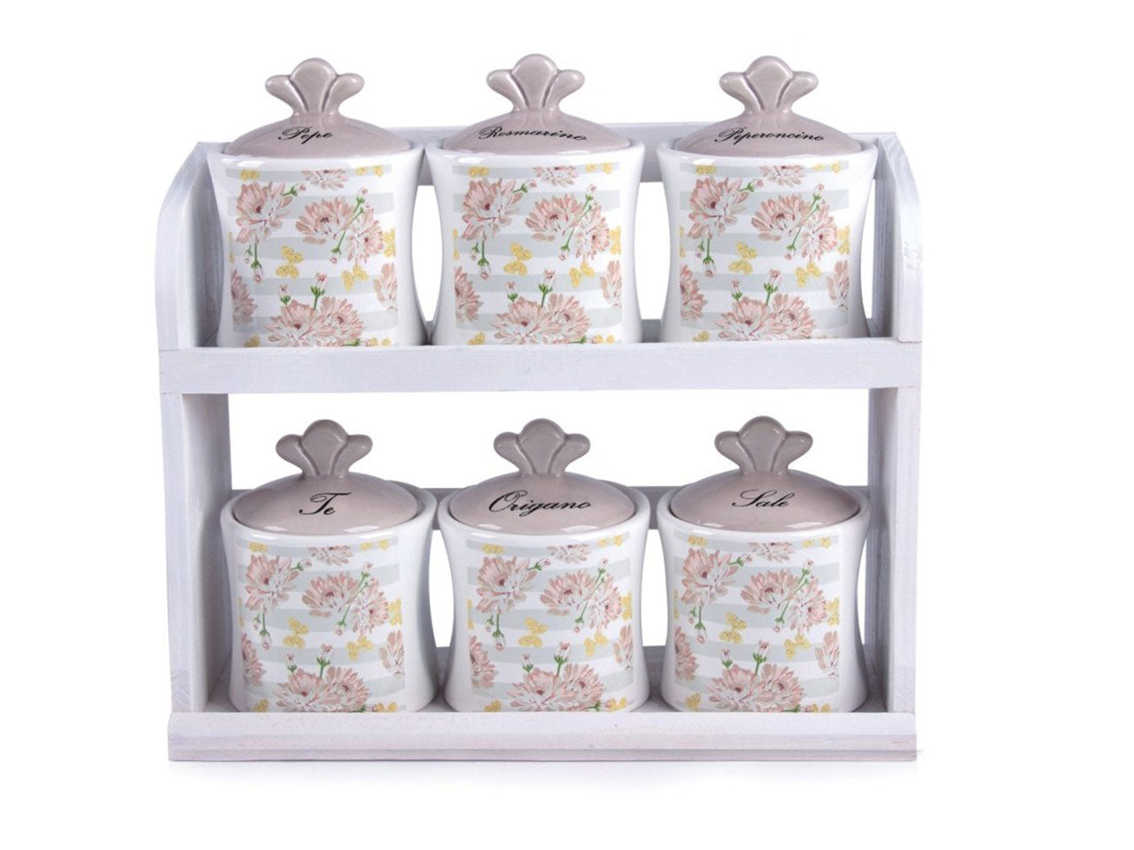 Linea peonias barattoli in ceramica 6 pezzi