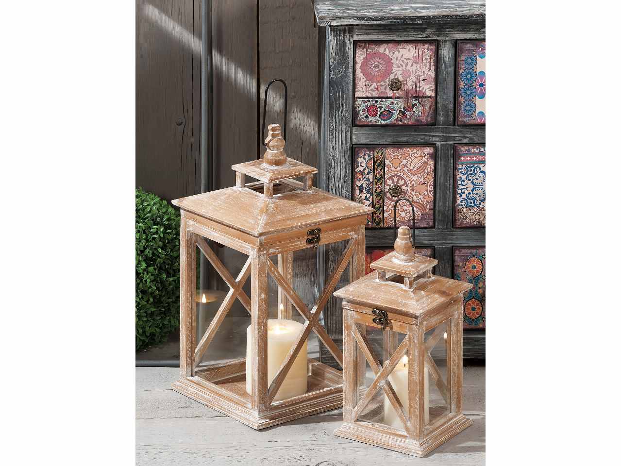 Lanterna p.candela 2pz legno 44595