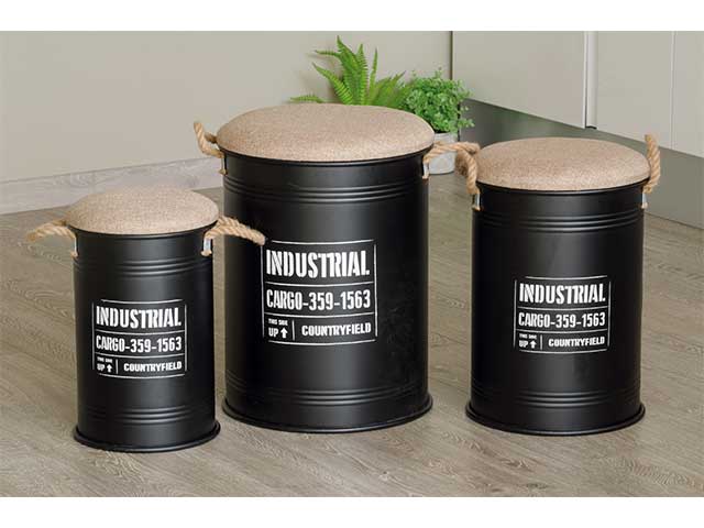 pouff contenitore ferro nero 3pz 60198
