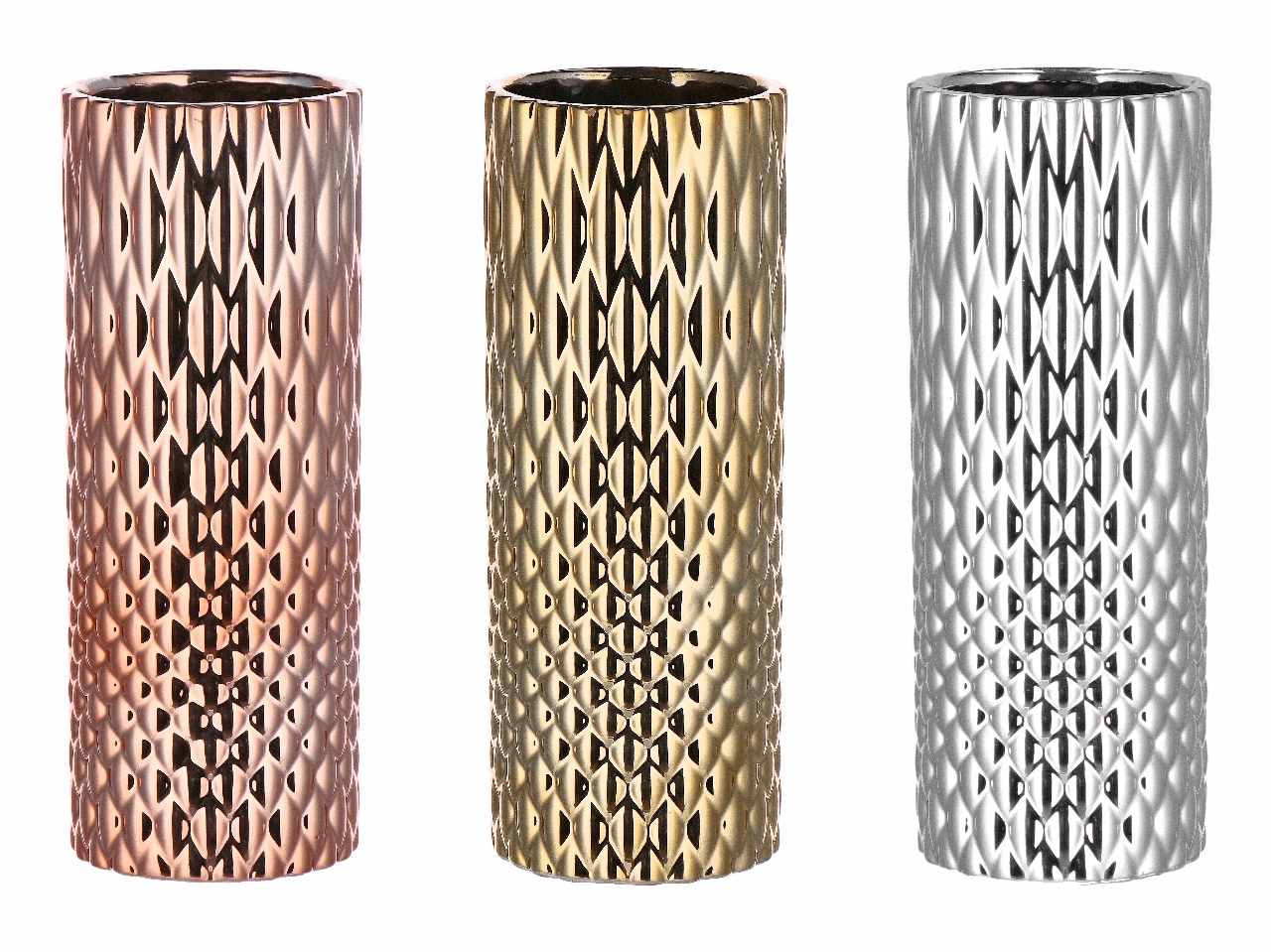 Vaso ceramica natalizio d.12xh28cm nei colori oro argento e rosa