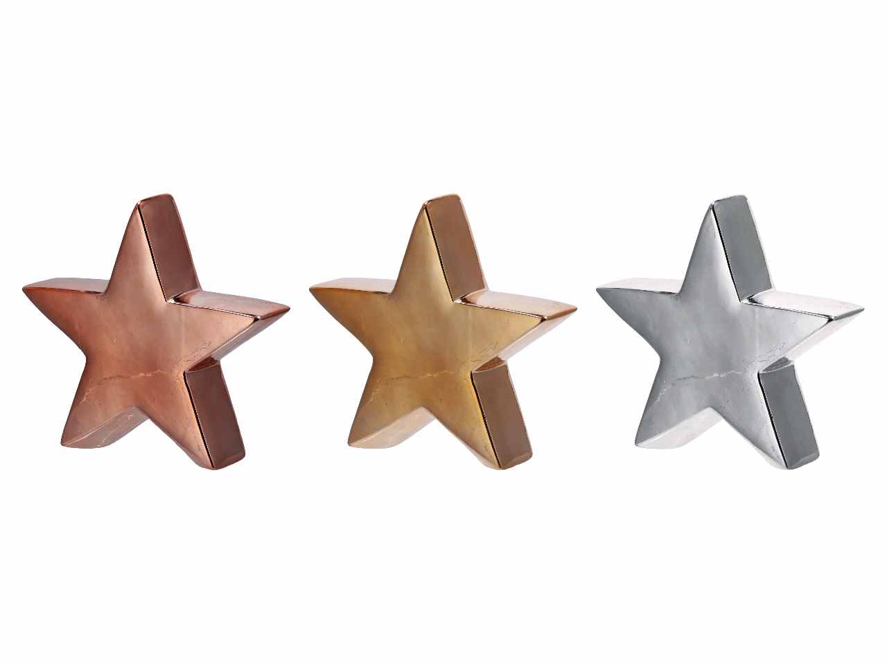 Stella in ceramica natalizia 21x6xh20cm nei colori oro argento e rosa