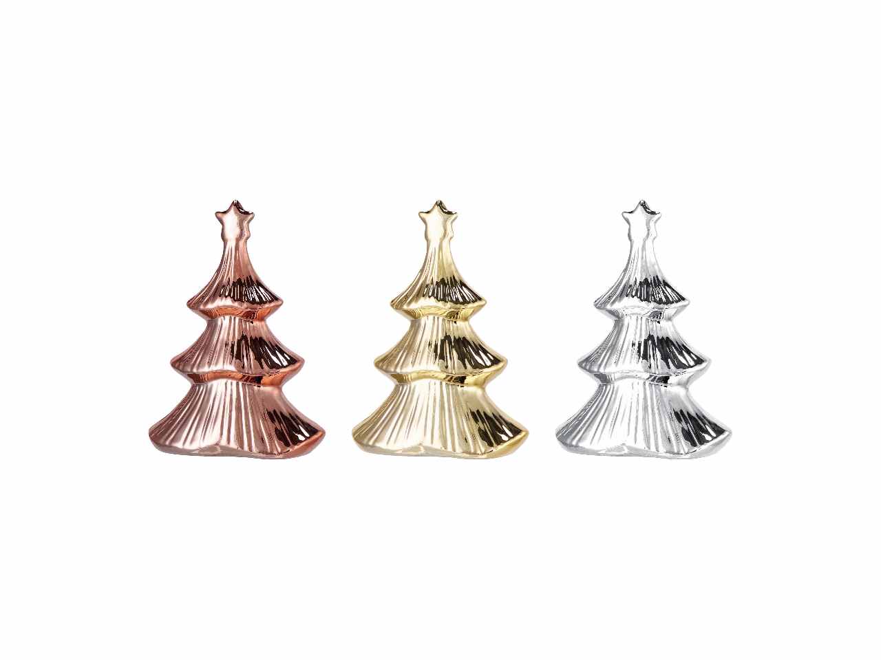 Albero di natale in ceramica 11x6xh17cm nei colori oro argento e rosa