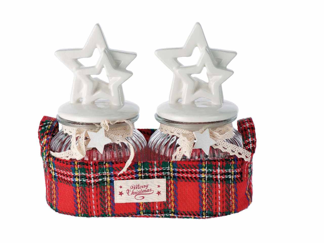 Barattolo d.23x11x21cm 2pezzi con cestino in tessuto scozzese