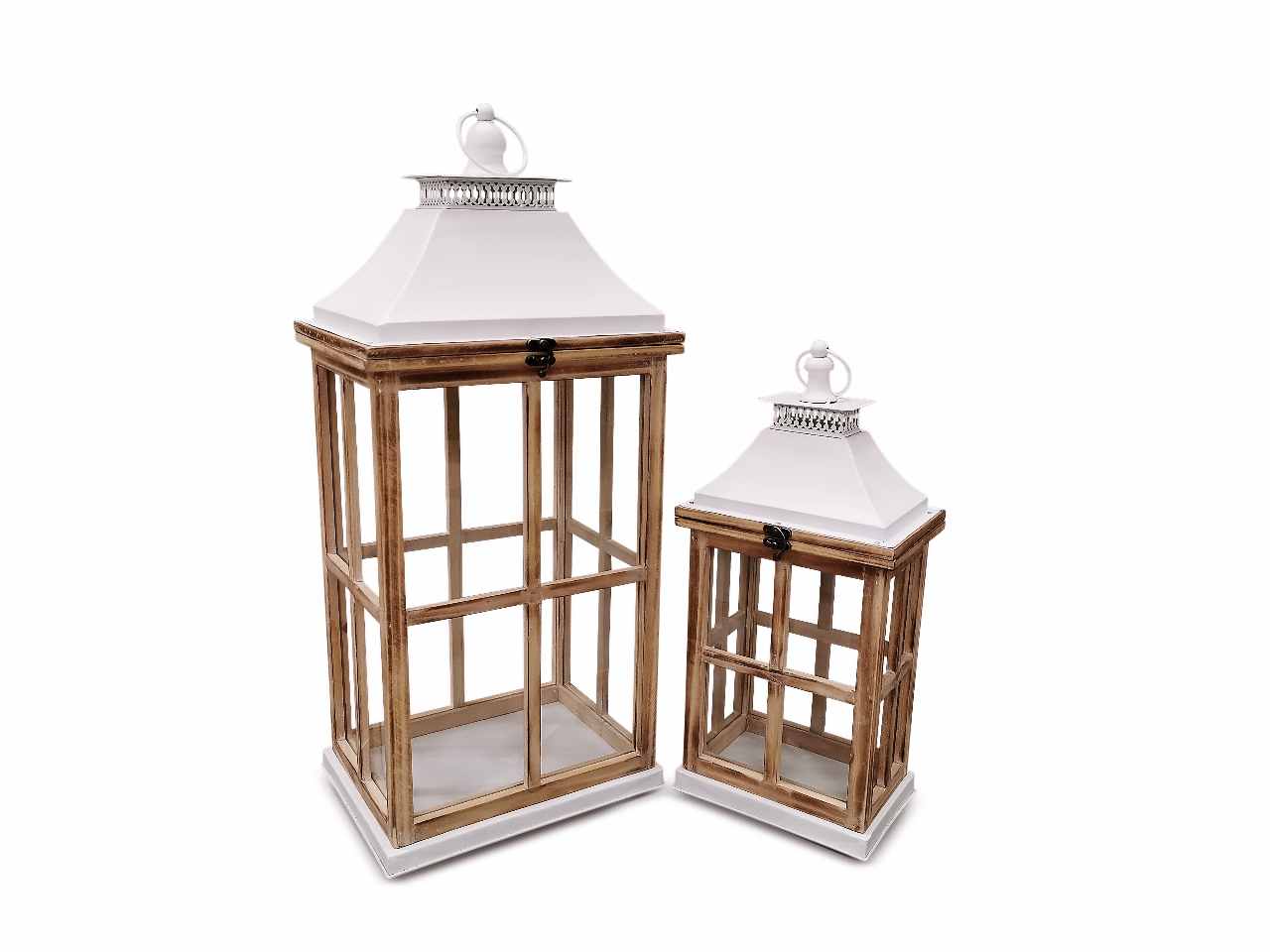 Lanterna 2pz legno+met.bianche 74735