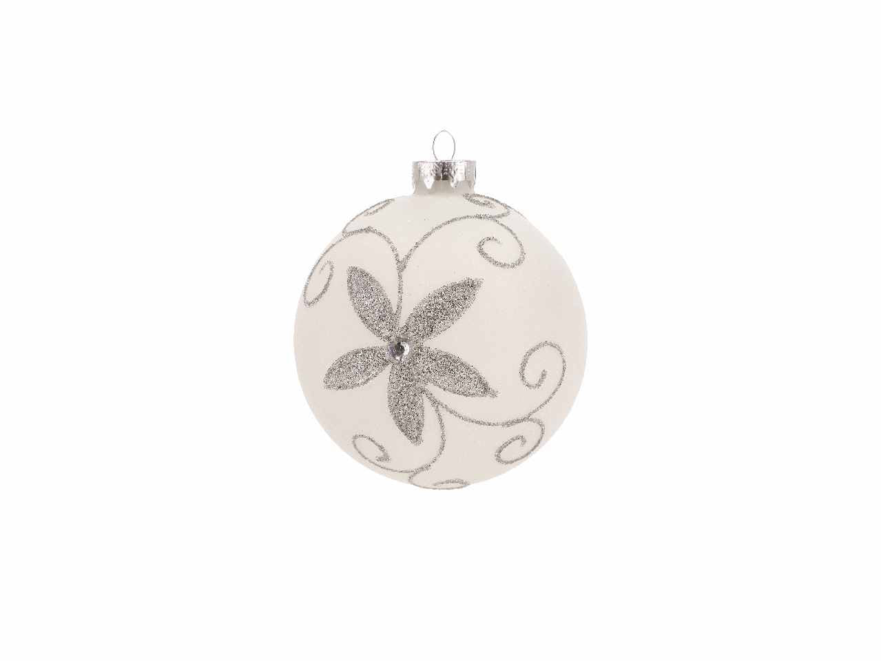 Pallina d.10cm di natale in vetro bianco