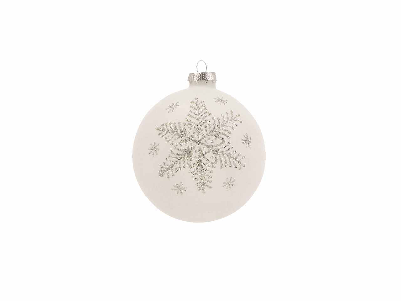 Pallina d.10cm di natale in vetro bianco