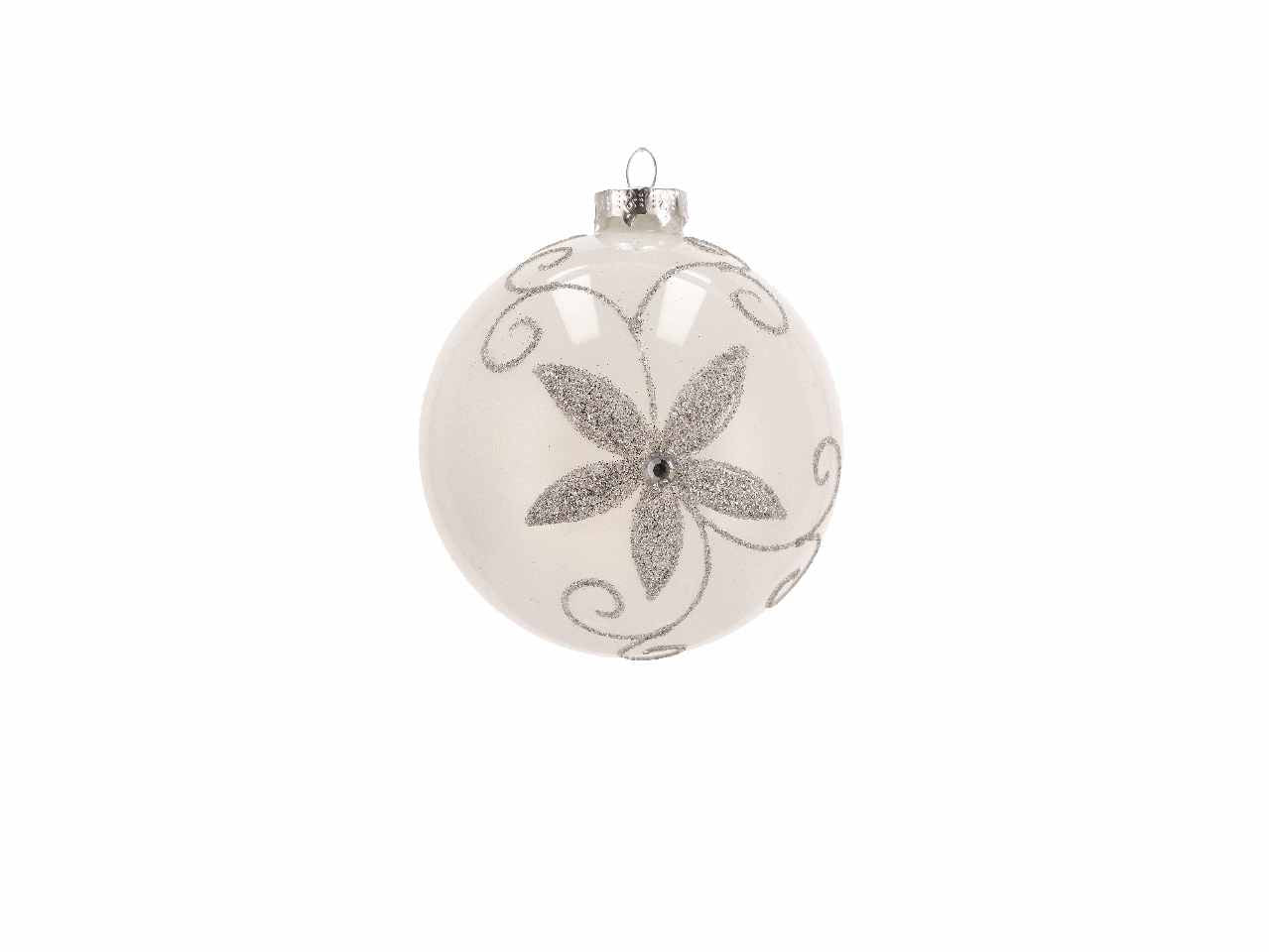 Pallina d.10cm di natale in vetro bianco