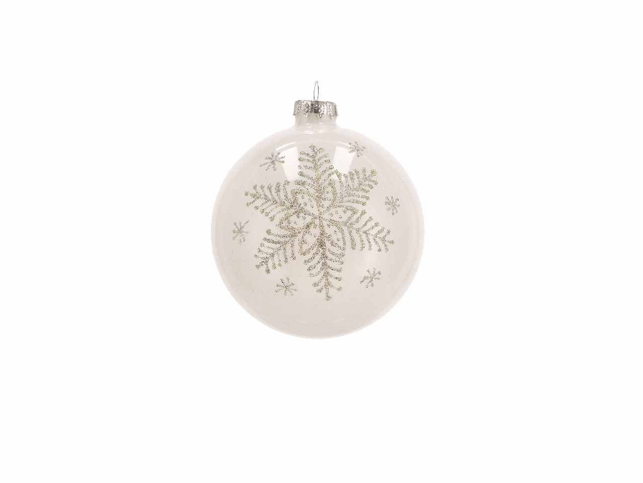 Pallina d.10cm di natale in vetro bianco