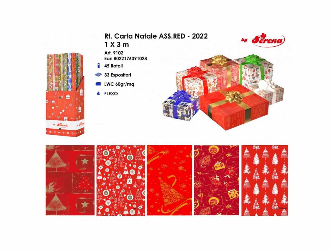 rotolo carta da regalo natalizia assortita rossa 1x3mt