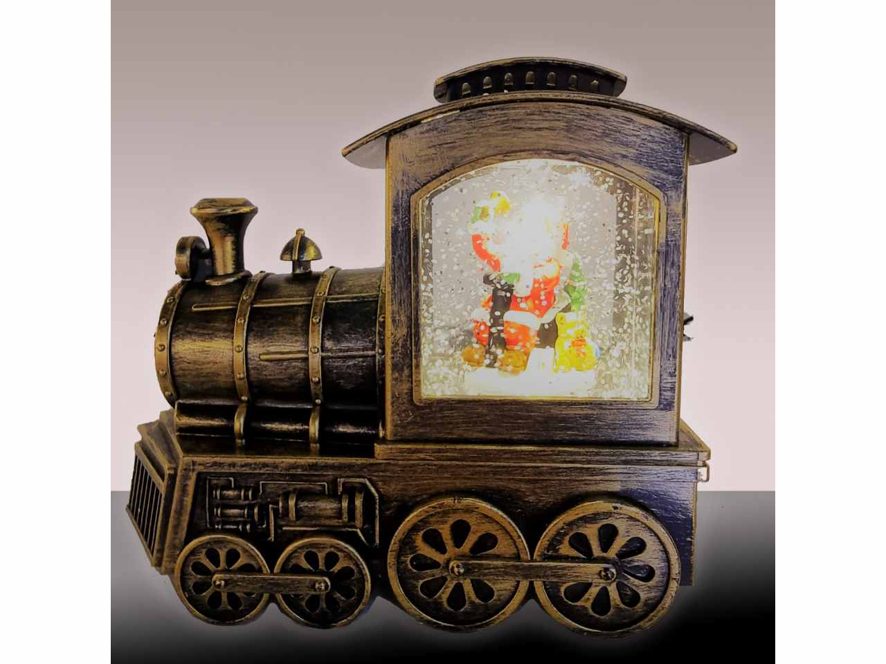 Locomotiva decorata mmisura 18cm con effetto luminoso e scintillante per uso interno