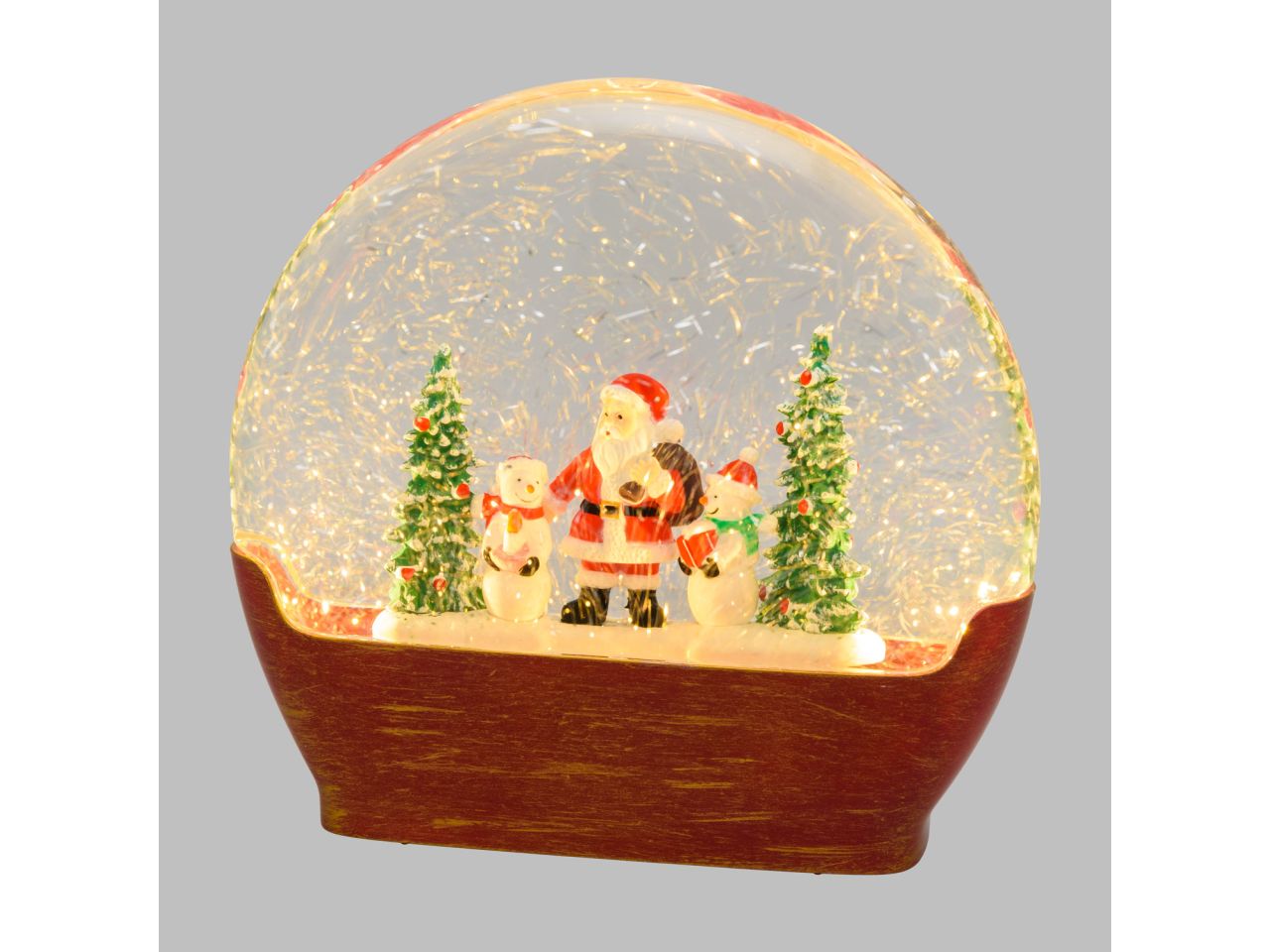 Decorazione in vetro panorama con paesaggio e babbo natale misura h.19cm con luci led effetto scintillante per uso interno