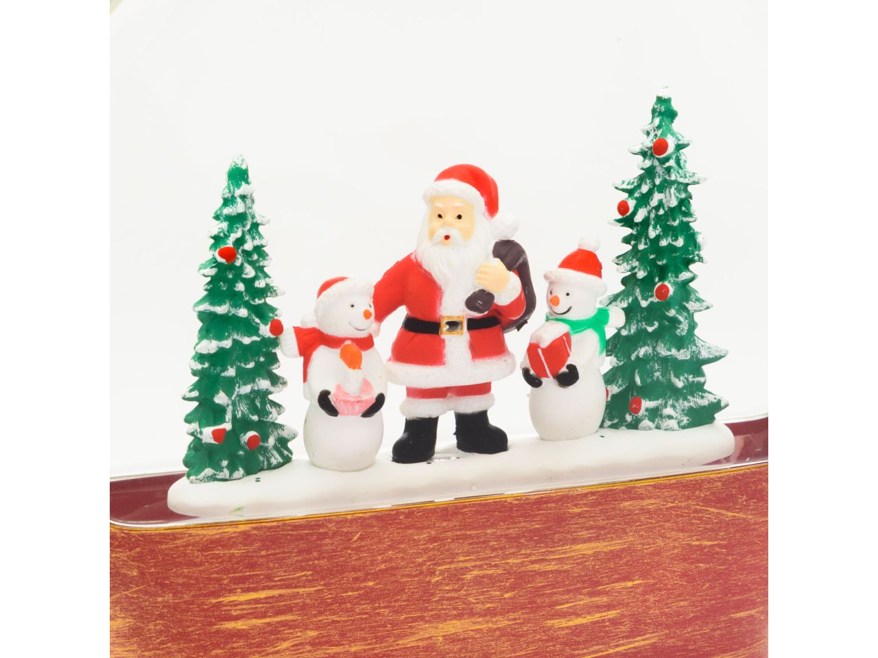 Decorazione in vetro panorama con paesaggio e babbo natale misura h.19cm con luci led effetto scintillante per uso interno