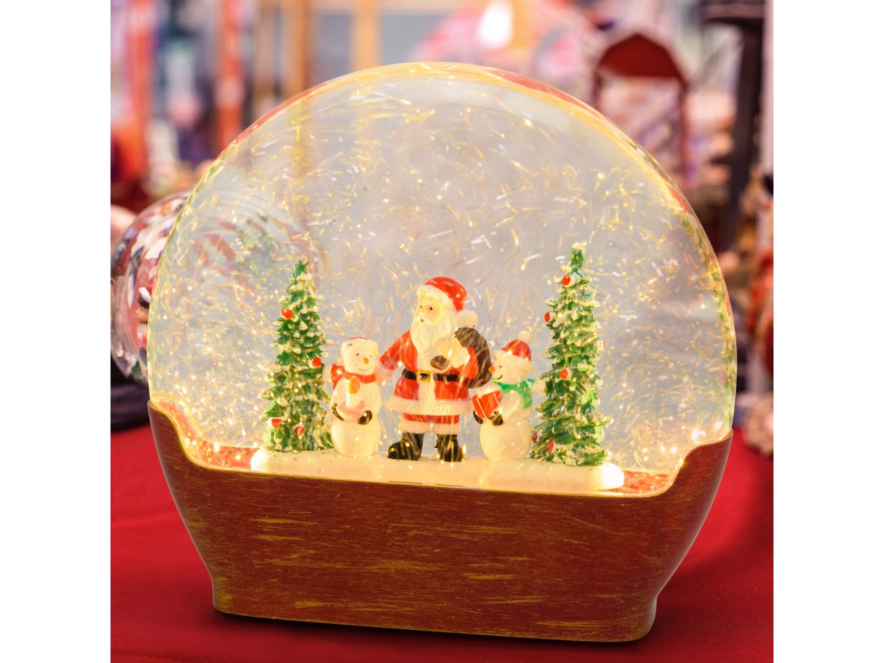 Decorazione in vetro panorama con paesaggio e babbo natale misura h.19cm con luci led effetto scintillante per uso interno