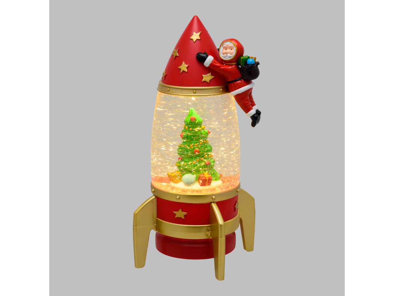 Razzo rocket con babbo natale astronauta misura h.27,5cm con effetto luminoso scintillante per uso interno