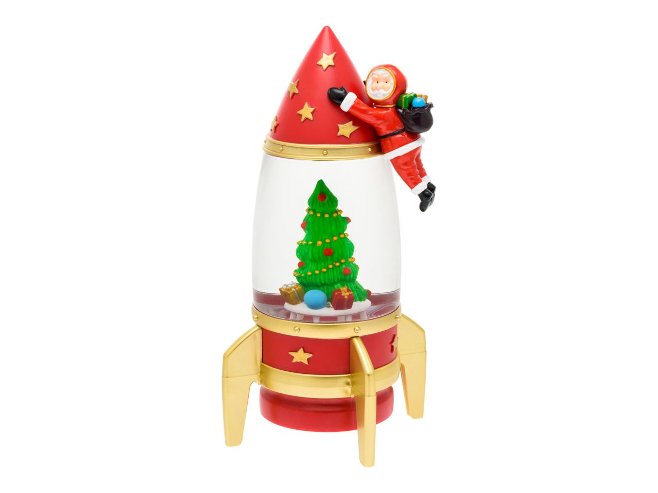 Razzo rocket con babbo natale astronauta misura h.27,5cm con effetto luminoso scintillante per uso interno
