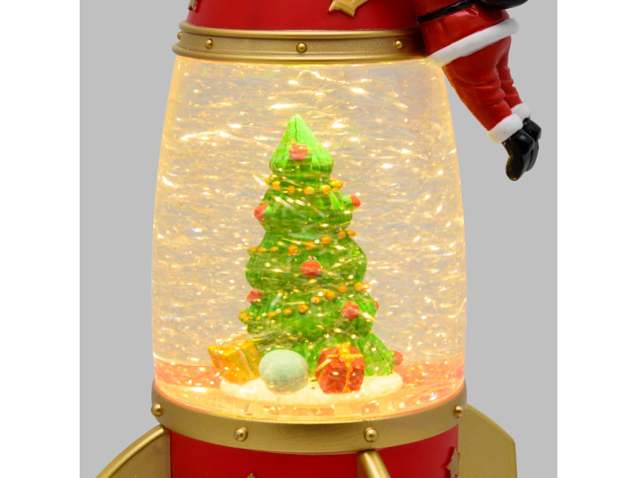 Razzo rocket con babbo natale astronauta misura h.27,5cm con effetto luminoso scintillante per uso interno