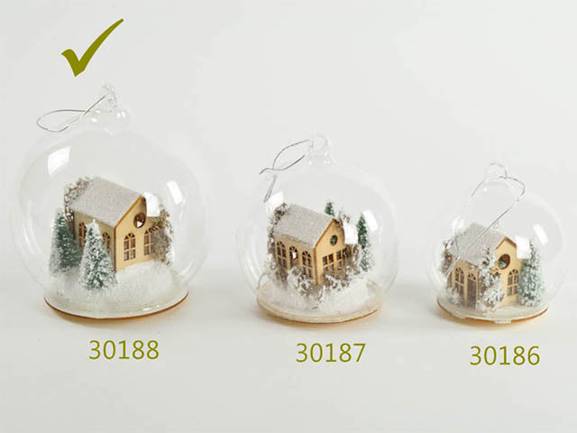 Appendino sfera casetta con luci 12cm 30188