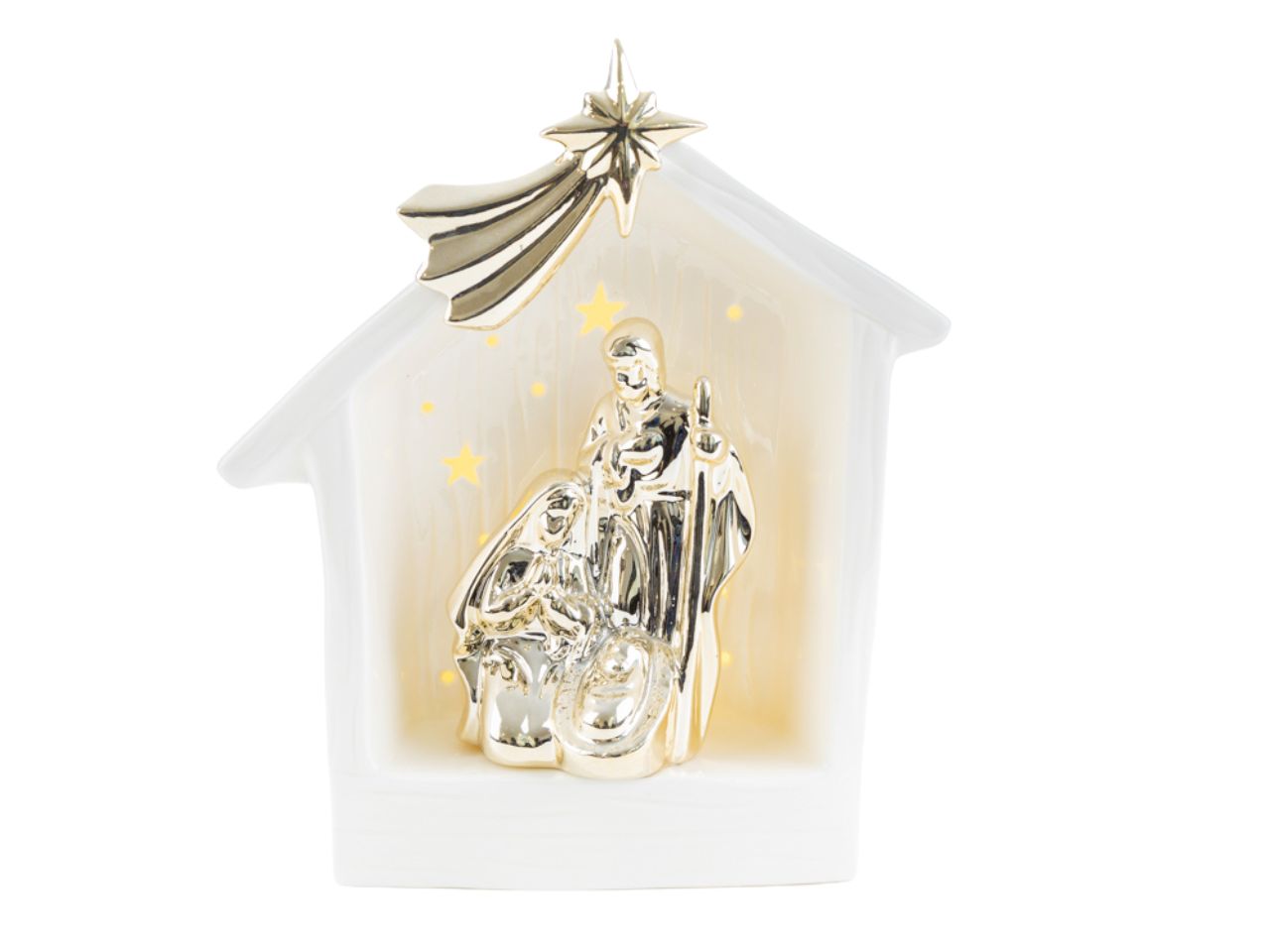 Sacra famiglia in porcellana con led 18,5x12xh.21,5cm