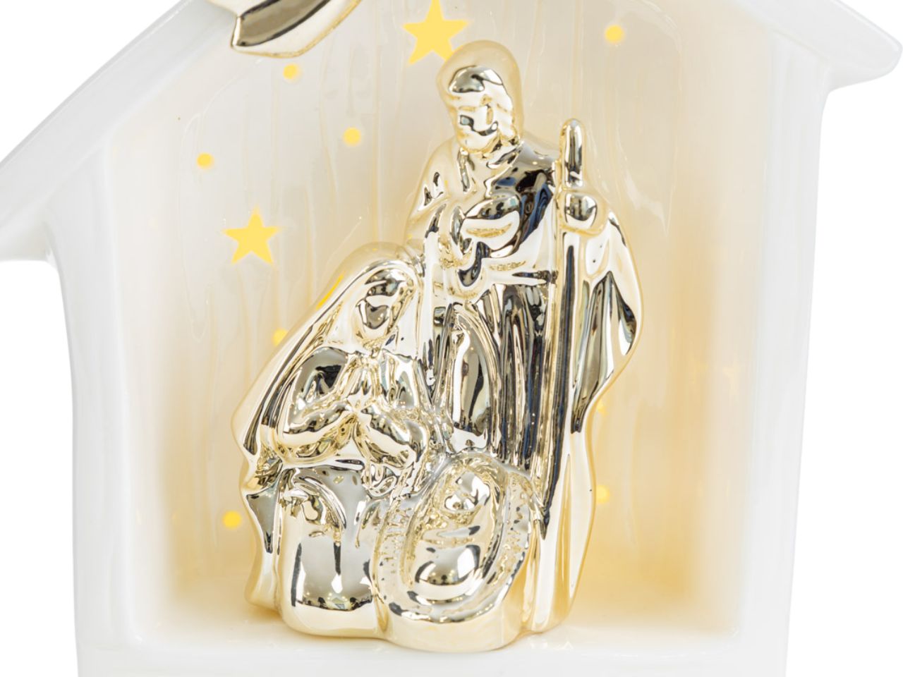 Sacra famiglia in porcellana con led 18,5x12xh.21,5cm