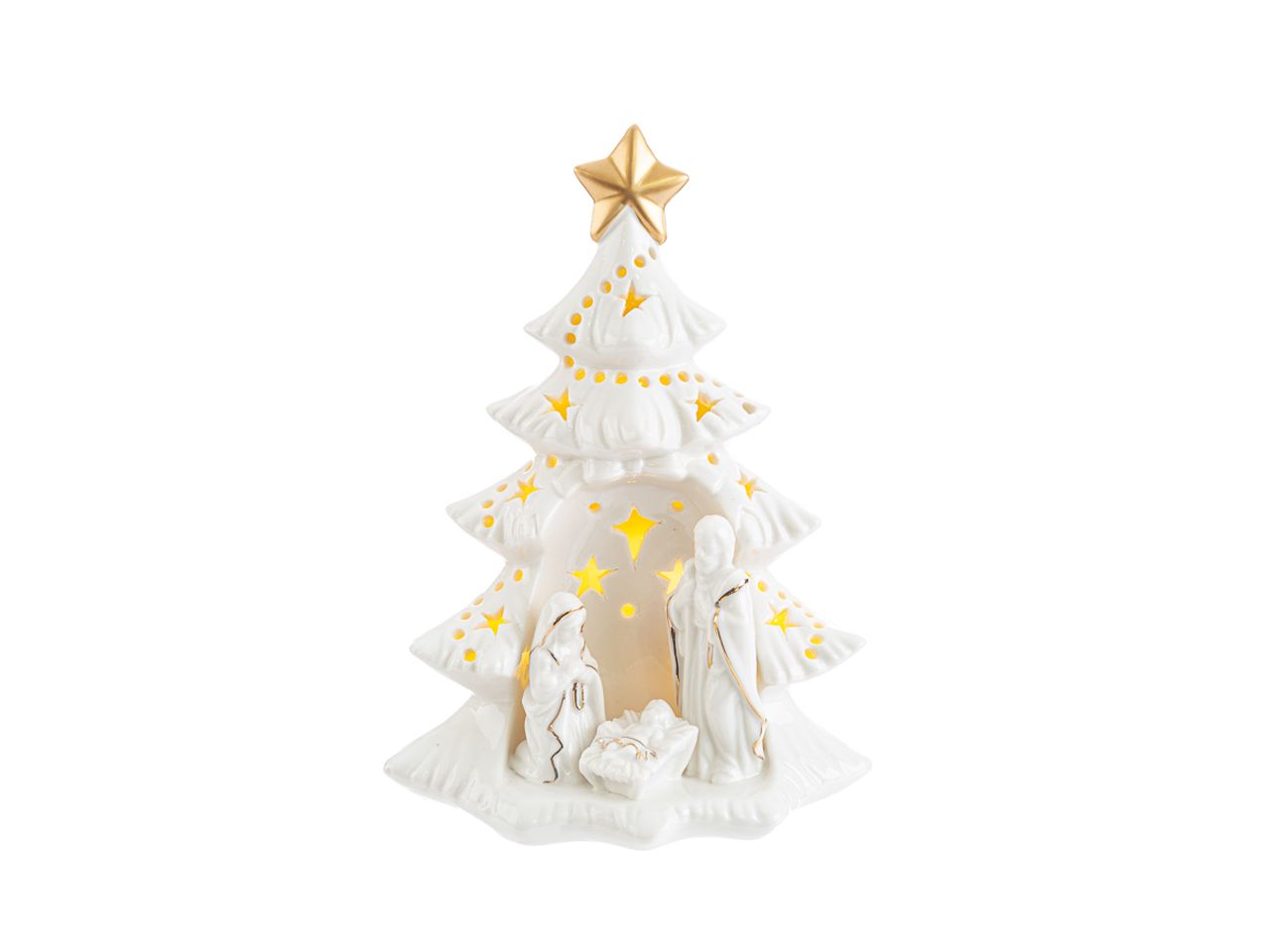 Sacra famiglia in porcellana con led misura 15,5x11,5xh.21,5cm