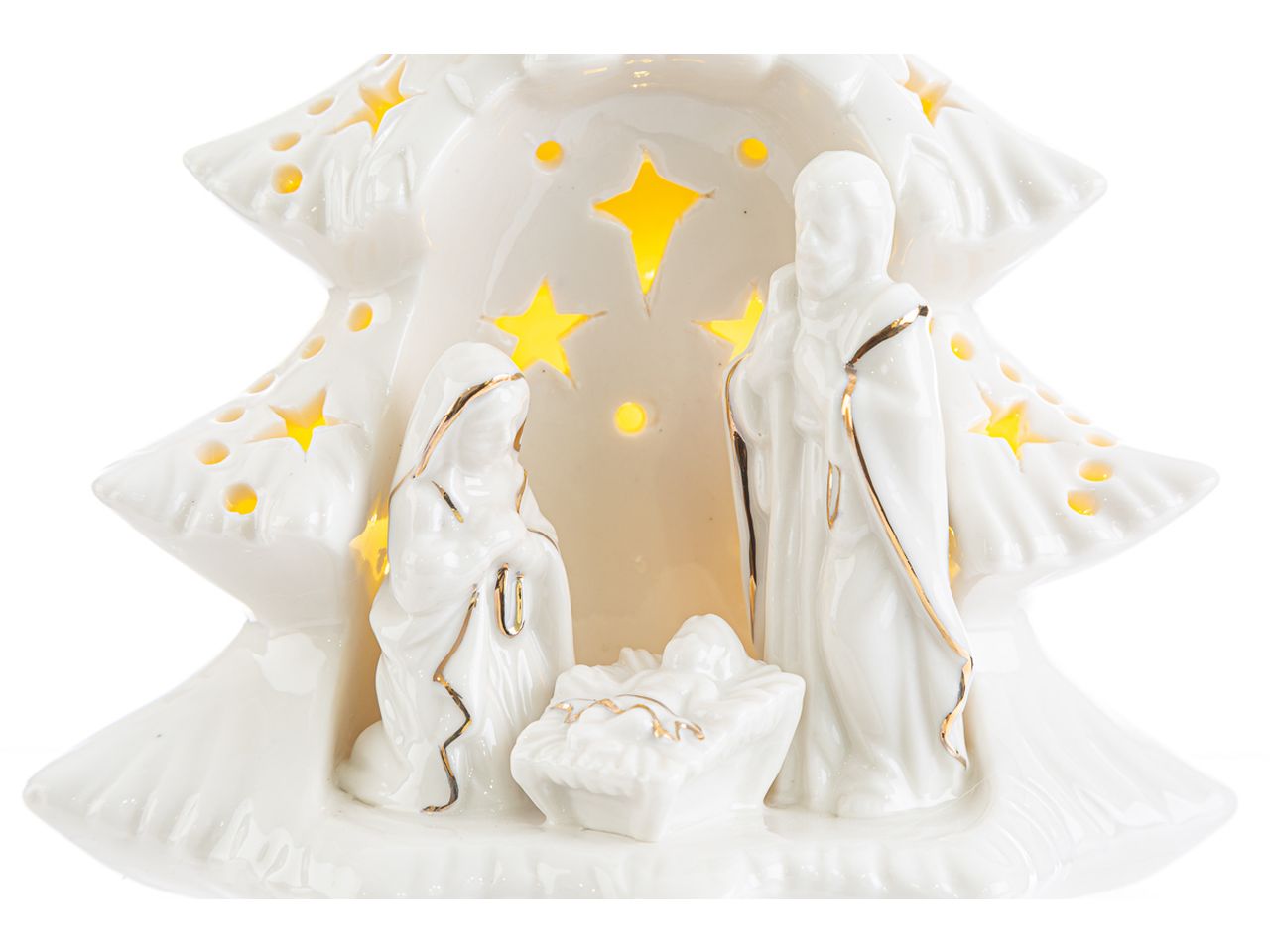 Sacra famiglia in porcellana con led misura 15,5x11,5xh.21,5cm