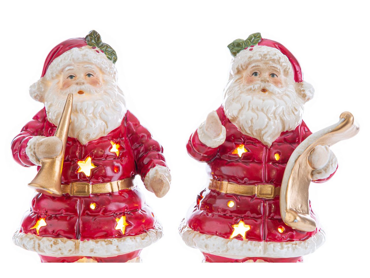 Babbo natale led in porcellana in 2 assortimenti misura 6,5x6,5xh.13cm