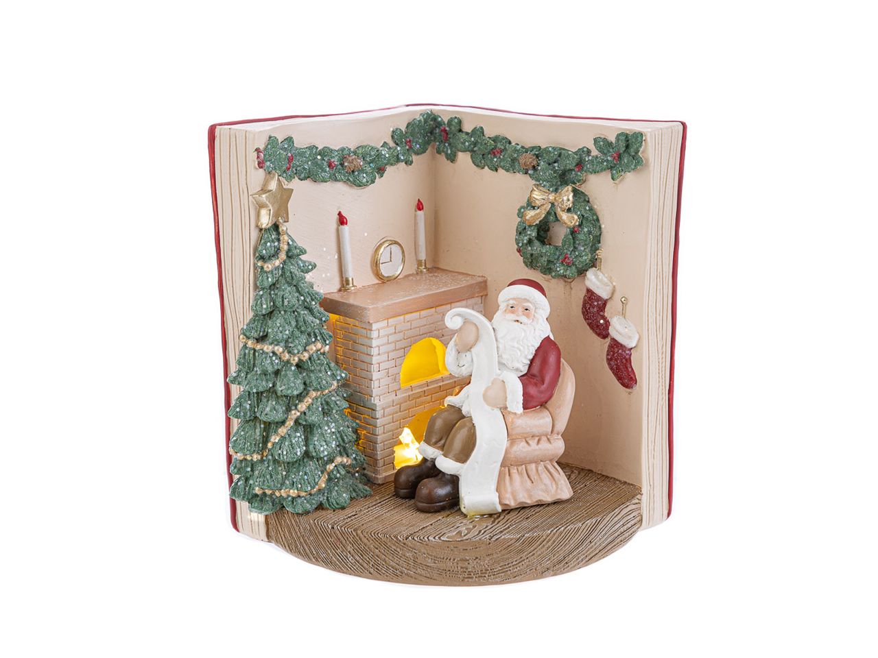 Libro babbo natale in resina con led misura 16,5x14xh.15cm