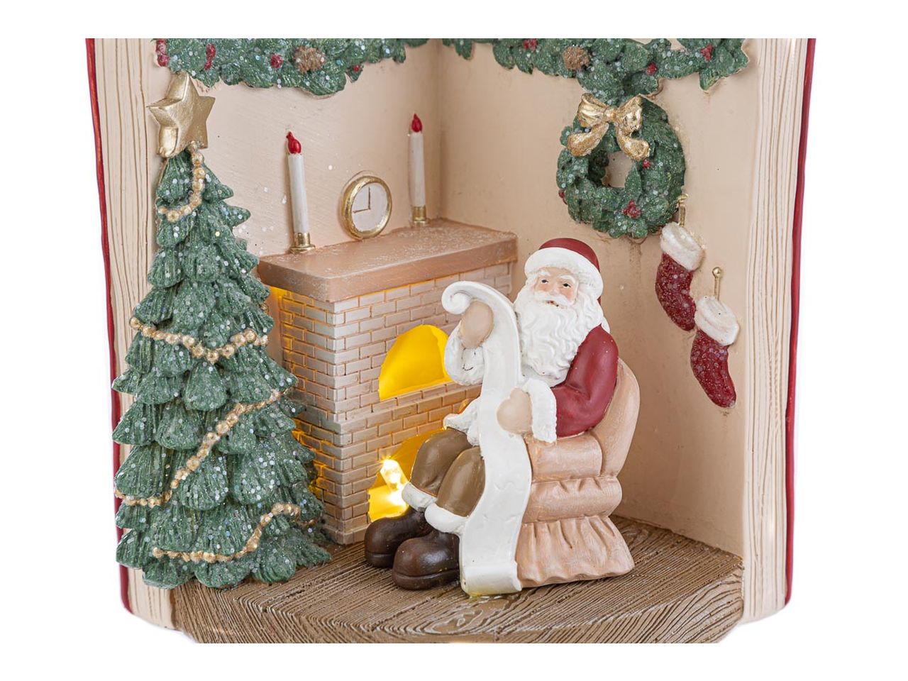 Libro babbo natale in resina con led misura 16,5x14xh.15cm